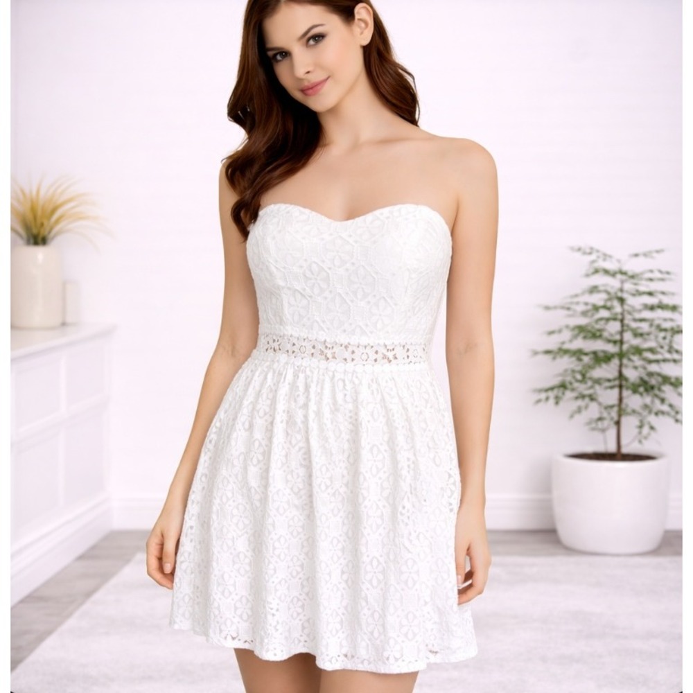 Lilly Pulitzer Brett Dress Small White Strapless Lace Mini Fit & Flare‎ 22116